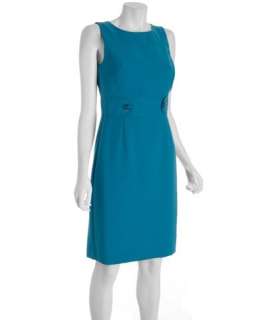 Tahari ASL turquoise woven button waist sleeveless dress