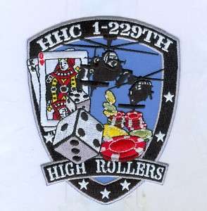 US ARMY AVIATION PATCH   HHC 1 229TH   HIGH ROLLERS  