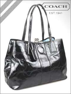 COACH Kiss lock Handbag Stitch Patent Leather Carryall Tote Bag F15658 