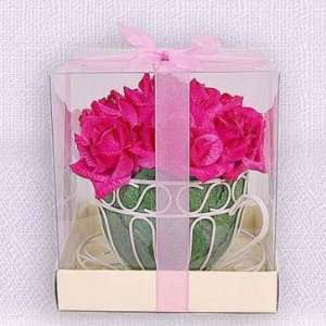  Magenta Paper Rose Bouquet in Teacup in PVC Box with 