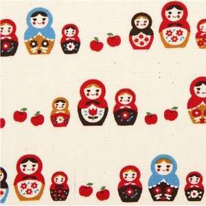  beige Kokka oxford fabric with matryoshka doll & apple 