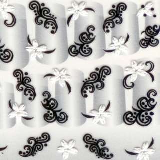 Black White Cotton Nail Art 3D Stickers Decals 10  