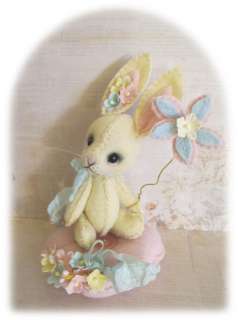 OOAK Hand Stitched Wool Felt Bunny and Tussie Mussie Janice Woodard 