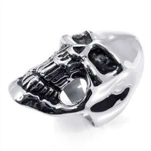  Mens Titanium Skeleton Mask Skull Silver Ring Size 11 