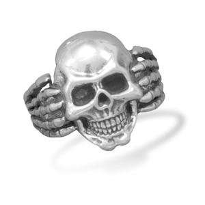  Skull Mens Ring Oxidized Sterling Silver , 10 Jewelry