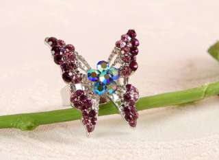 New Rare Butterfly Ring purple Swarovski Crystal  