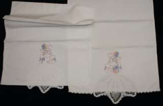 Southern Belle Hand Embroiderd Pillowcases, Pair, with Crochet  
