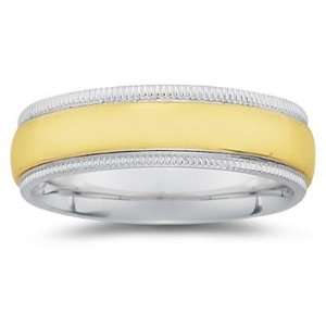 mm Two Toned White Milgrain Edge Comfort Fit Mens Wedding Band in 
