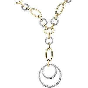   White and Yellow Gold Drop Style Link Necklace With Diamonds Jewelry