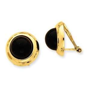    14k Yellow Gold Omega Cllip Onyx Non pierced Earrings Jewelry