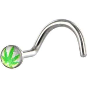  Surgical Steel White and Green GANGA LEAF Logo Nose Ring Jewelry
