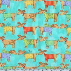   Oh My Dog Weiner Dog Aqua Fabric By The Yard Arts, Crafts & Sewing