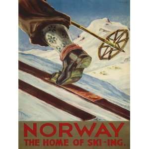  NORWAY THE HOME SKI SKIING ICE WINTER SPORT VINTAGE POSTER 