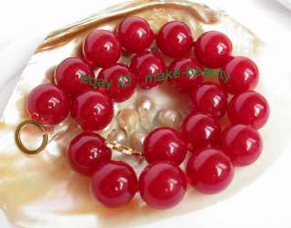 stunning big 20mm round red crude jade beads necklace 14K  