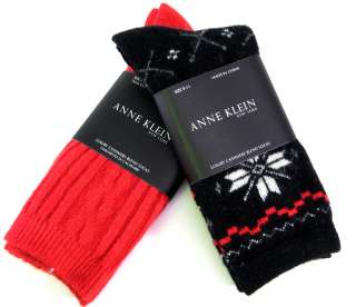   Ladies Cashmere Blend Socks Cable Red / Black Snowflake   NEW  