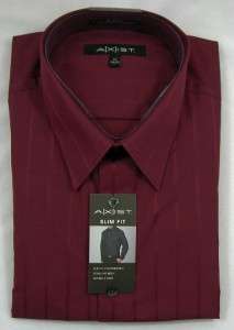 New Mens Axist Slim Fit LS Dress Shirt Burgundy Red  