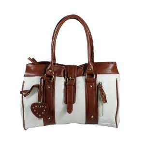   ] Stylish White Double Handle Leatherette Satchel Bag Handbag Purse