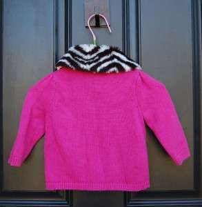 Gymboree hot pink cardigan sweater with detachable faux fur zebra 