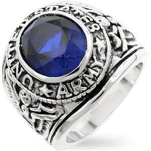 SIMULATED SAPPHIRE CZ MENS US ARMY MILITARY RING  