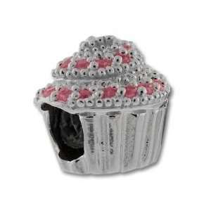  Pink CZ Cupcake Couture   Charm .925 Sterling Silver fits Pandora 