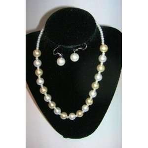  Glass Pearl  Shaped White Necklace with Matching Dangle 