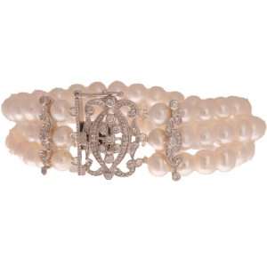   Pearl Bracelet with CZ and Sterling Silver Enhancer Clasp Jewelry