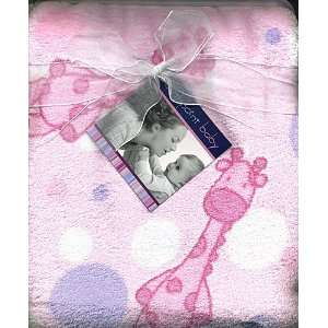  Girls Fleece Pink Giraffe Plush Baby Blanket Polkadots 
