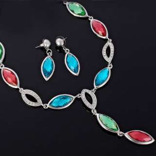 WEDDING Jewelry Set Necklace Earrings 18k Gold Plated Multi Color 