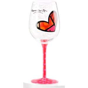  Romero Britto Wine Glass  Heart Design with Pink Polka Dot 