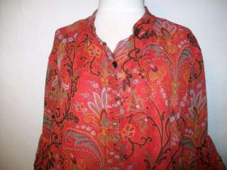 Coldwater Creek Blouse panel over button up pleated sleeves lined silk 