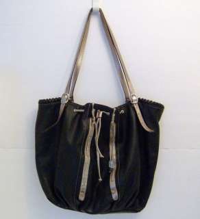 CAVALCANTI Black Leather Shoulder Bag Purse with Gold Accent  