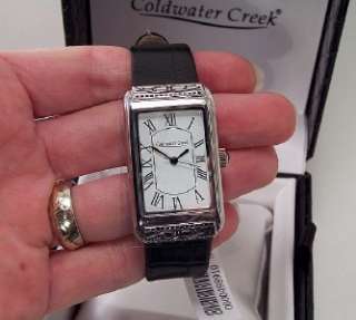 Coldwater Creek CrocNScroll Black Leather Silver WATCH  