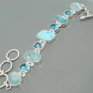   Aquamarine Topaz Gemstone 925 Sterling Silver Bracelet Size 7 Lot#11B