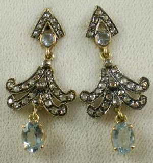 Antique High Ct Gold Aquamarine & Diamond Earrings  