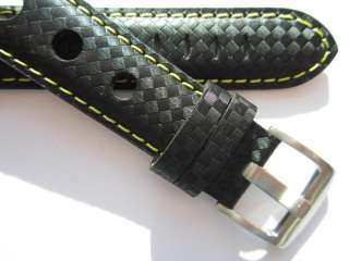   finished yellow stitched sport pinhole leather watch band  