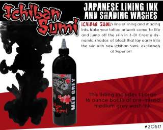 Ichiban Sumi Medium Grey Wash Shading Tattoo Ink 16 oz  