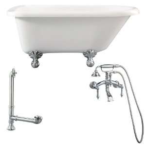  54 Roll Top Tub Kit White, with Ball and Claw Feet, Drain, and Wall 