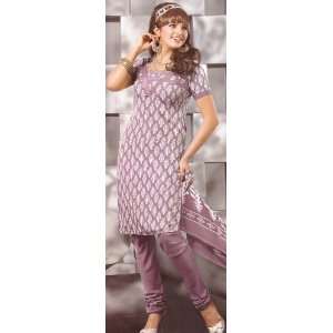  Mauve Salwar Kameez Suit with Self Weave and Printed 