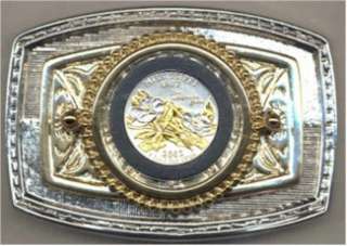 Gold on Silver Mississippi Statehood Commemorative Quarter Belt Buckle 