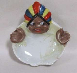 Black Americana Indian Head Dressed Figural Ashtray Made in Japan 