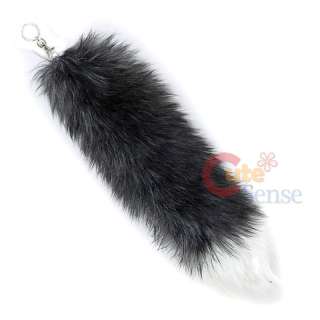 Husky Tail / Fox Tail Key Chain Holder  18 Large Grey Plush Fur 