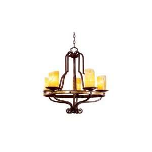   Single Tier Chandelier in Tortoise Shell with Antique Linen glass