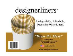 Designerliners Decorative Wastebasket Trash Bag Liners   Gold Gingham 