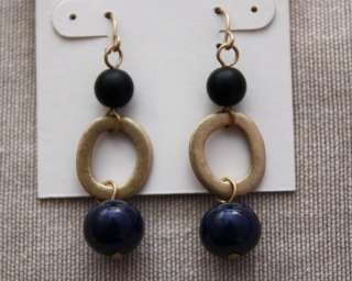 KENNETH COLE Jewelry   Gold Tone Hoop Earrings w/ Black & Navy Beads 