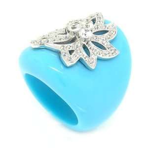 Sterling Silver Gemstone Large Cocktail Ring w/Turquoise & White CZs 