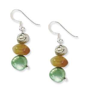   Silver Jade & Green/Lt. Grey Freshwater Cultured Pearl Earrings
