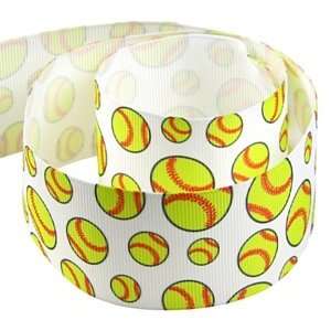  5yd 1.5 Softball Grosgrain Ribbon  White/Yellow Arts 