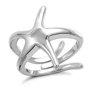  Sterling Silver Large Starfish Ring, 7 Jewelry