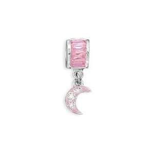  Sterling Silver Charm Bracelet Bead Pink Moon and Star 