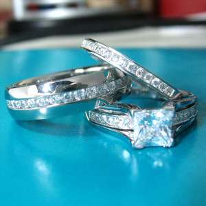 Engagement Wedding Band Ring Set Princess Cut Brand New for Men and 